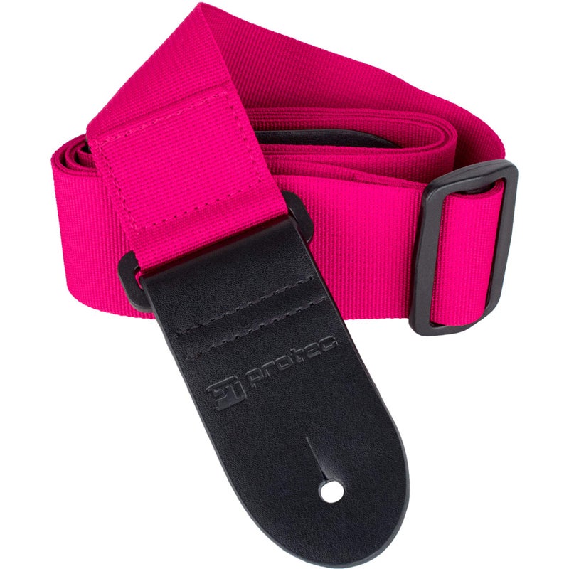 Protec Guitar Strap With Pick Pocket & Leather Ends Abdominal Support (POLYSTSB) Strawberry Regular - Image 3